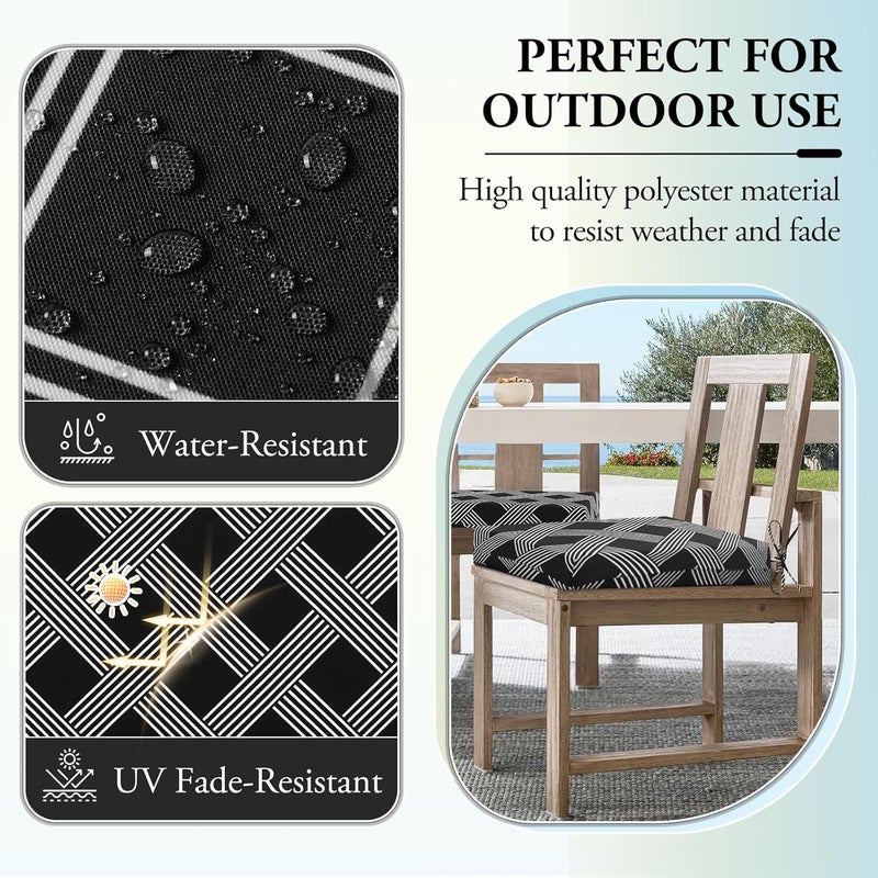 Wellsin Outdoor Chair Cushions for Patio Furniture - Outdoor Cushions for Chairs - Water Resistant Patio Chair Cushions Set of 4, 18.5"X16"X3", Black Geometry - Image 3